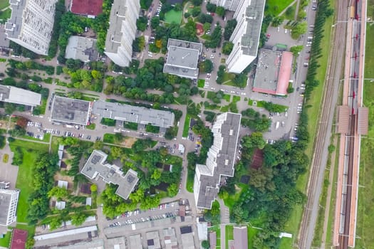 Top view of the city of Moscow, buildings and roads and other infrastructure of the city. Cityscape view from above.