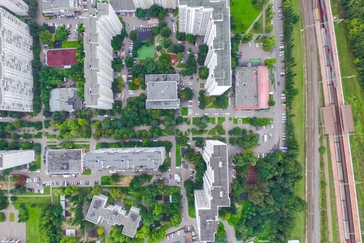 Top view of the city of Moscow, buildings and roads and other infrastructure of the city. Cityscape view from above.