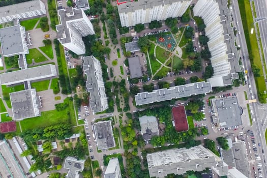 Top view of the city of Moscow, buildings and roads and other infrastructure of the city. Cityscape view from above.