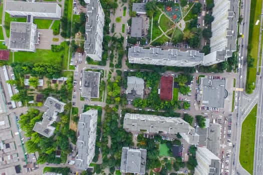 Top view of the city of Moscow, buildings and roads and other infrastructure of the city. Cityscape view from above.