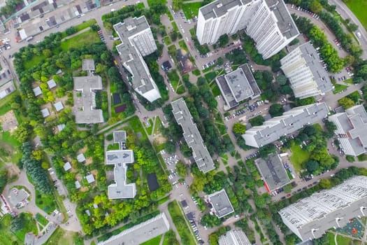 Top view of the city of Moscow, buildings and roads and other infrastructure of the city. Cityscape view from above.