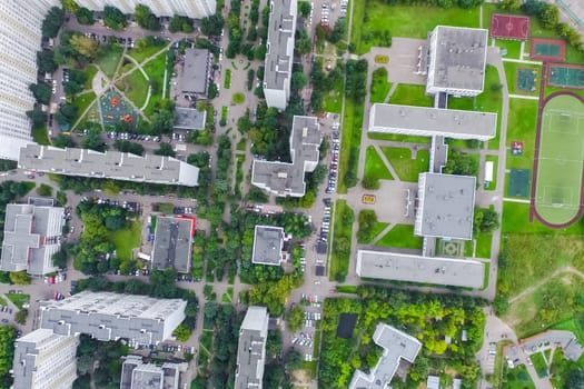 Top view of the city of Moscow, buildings and roads and other infrastructure of the city. Cityscape view from above.