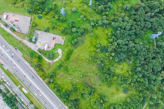 Top view of the highway. The road to the city.