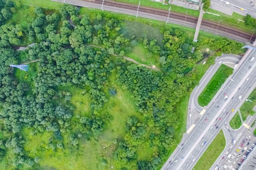 Top view of the highway. The road to the city.