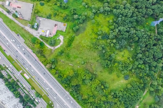 Top view of the highway. The road to the city.
