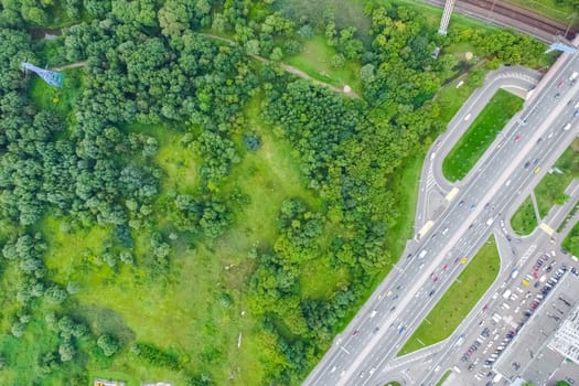 Top view of the highway. The road to the city.