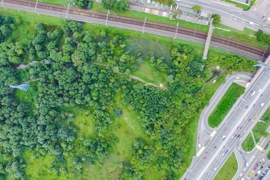 Top view of the highway. The road to the city.