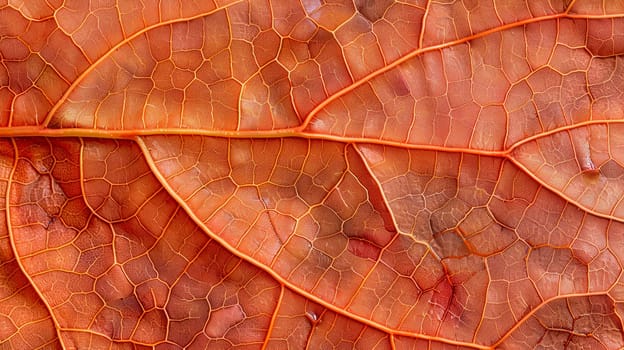 Macro view on textured autumn red leaf. AI generated