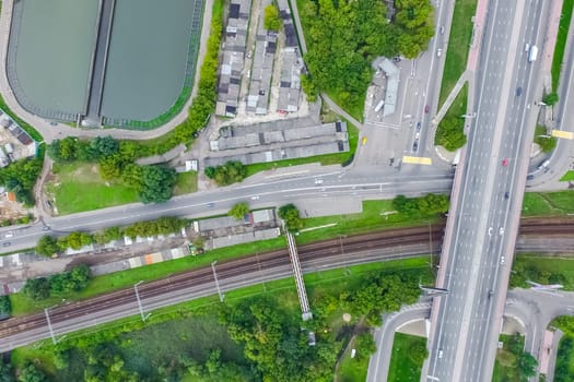 Top view of the highway. The road to the city.