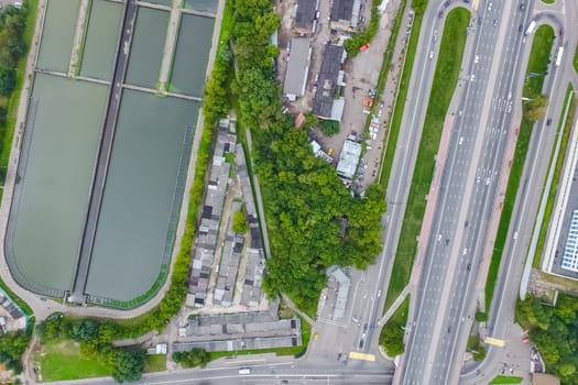 Top view of the highway. The road to the city.