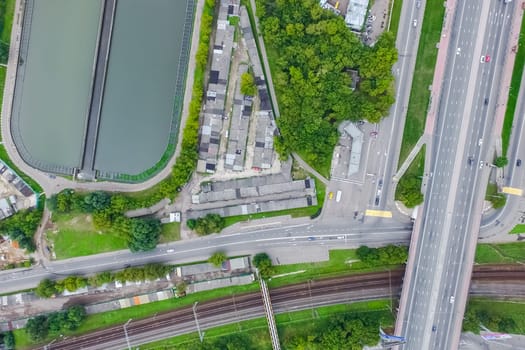 Top view of the highway. The road to the city.