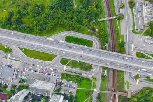Top view of the highway. The road to the city.