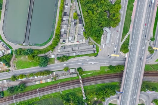 Top view of the highway. The road to the city.