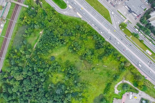 Top view of the highway. The road to the city.