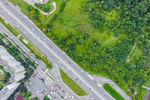 Top view of the highway. The road to the city.