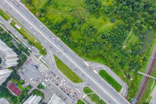 Top view of the highway. The road to the city.