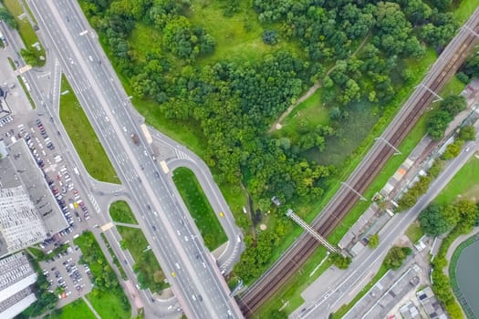 Top view of the highway. The road to the city.
