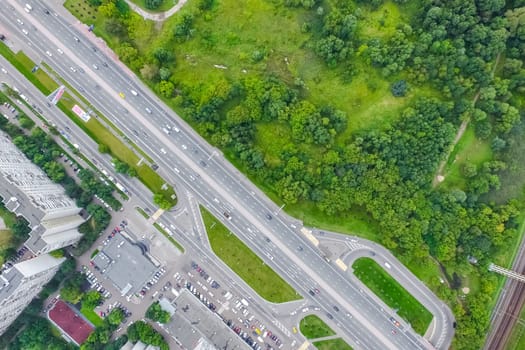 Top view of the highway. The road to the city.