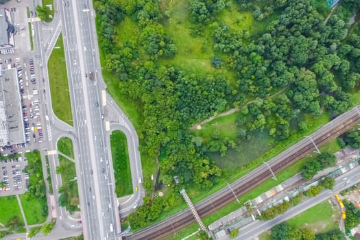 Top view of the highway. The road to the city.