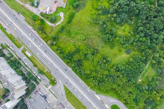 Top view of the highway. The road to the city.