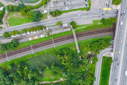 Top view of the highway. The road to the city.
