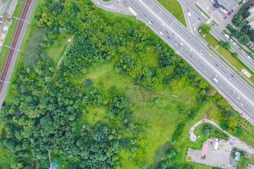 Top view of the highway. The road to the city.