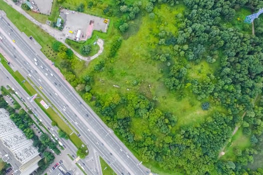 Top view of the highway. The road to the city.