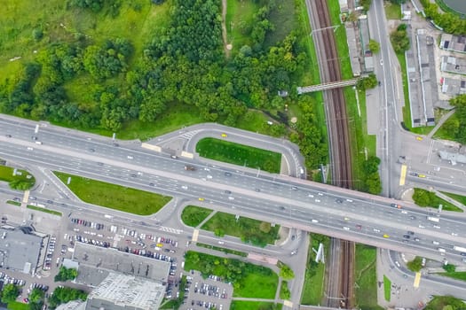 Top view of the highway. The road to the city.
