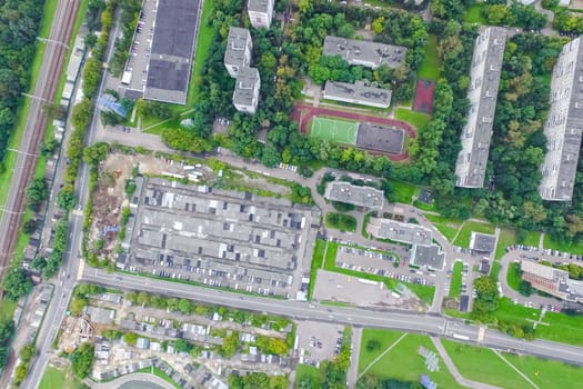 Top view of the city of Moscow, buildings and roads and other infrastructure of the city. Cityscape view from above.