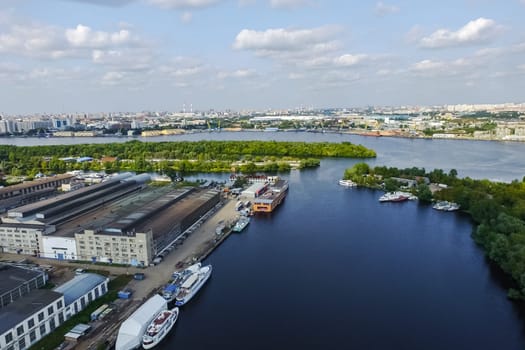 Top view of the city of Moscow, buildings and roads and other infrastructure of the city. Cityscape view from above.