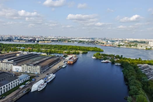 Top view of the city of Moscow, buildings and roads and other infrastructure of the city. Cityscape view from above.