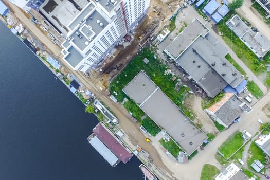 Top view of the city of Moscow, buildings and roads and other infrastructure of the city. Cityscape view from above.