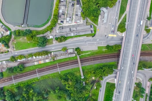 Top view of the highway. The road to the city.
