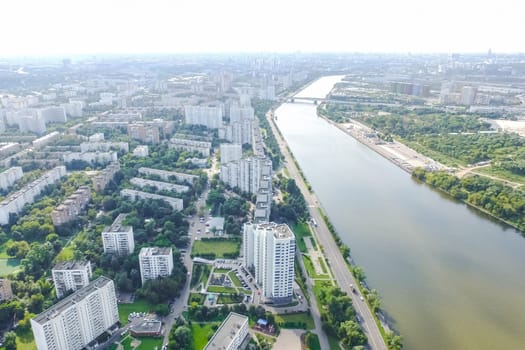 Top view of the city of Moscow, buildings and roads and other infrastructure of the city. Cityscape view from above.