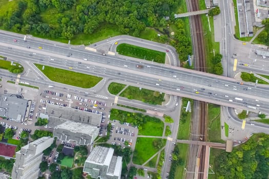 Top view of the city of Moscow, buildings and roads and other infrastructure of the city. Cityscape view from above.