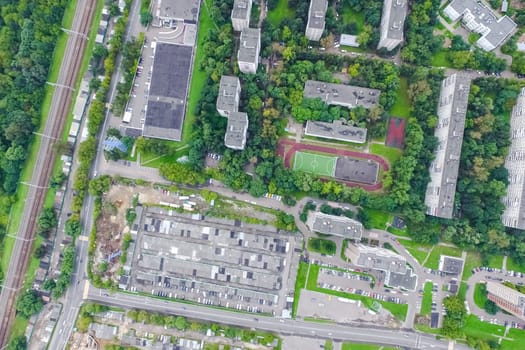 Top view of the city of Moscow, buildings and roads and other infrastructure of the city. Cityscape view from above.