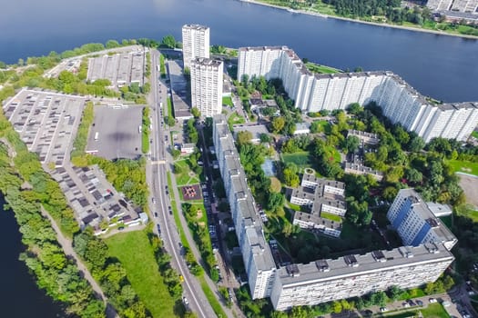 Top view of the city of Moscow, buildings and roads and other infrastructure of the city. Cityscape view from above.