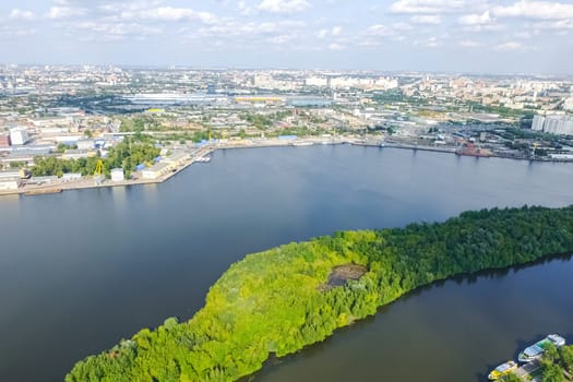 Top view of the city of Moscow, buildings and roads and other infrastructure of the city. Cityscape view from above.