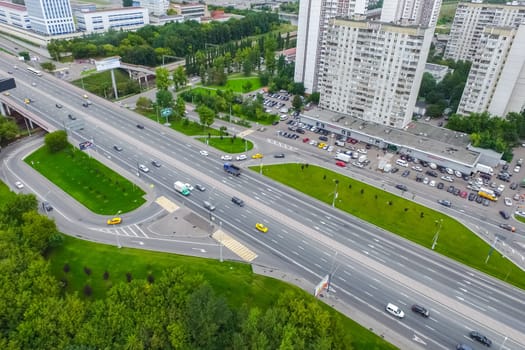 Top view of the city of Moscow, buildings and roads and other infrastructure of the city. Cityscape view from above.