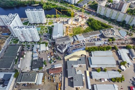 Top view of the city of Moscow, buildings and roads and other infrastructure of the city. Cityscape view from above.