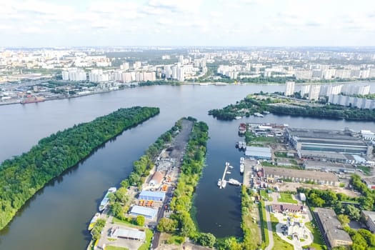 Top view of the city of Moscow, buildings and roads and other infrastructure of the city. Cityscape view from above.