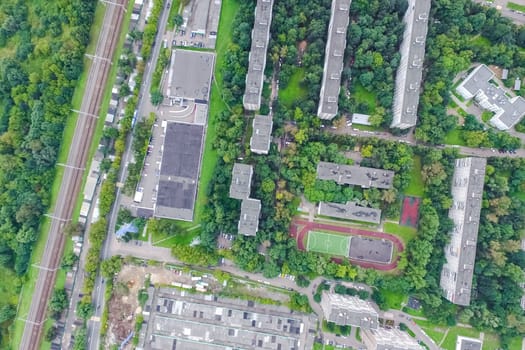 Top view of the city of Moscow, buildings and roads and other infrastructure of the city. Cityscape view from above.