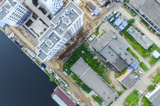 Top view of the city of Moscow, buildings and roads and other infrastructure of the city. Cityscape view from above.