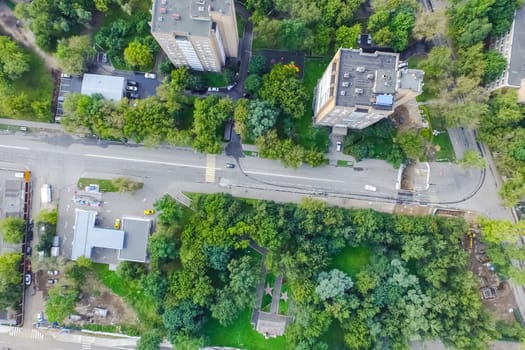 Top view of the city of Moscow, buildings and roads and other infrastructure of the city. Cityscape view from above.