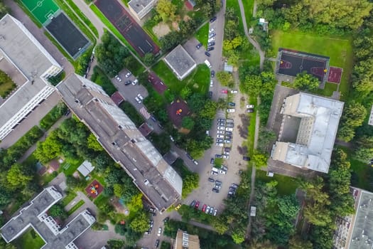 Top view of the city of Moscow, buildings and roads and other infrastructure of the city. Cityscape view from above.