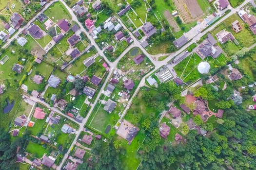 Top view of the village, fields and forests near the village