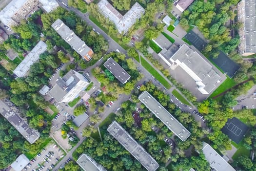 Top view of the city of Moscow, buildings and roads and other infrastructure of the city. Cityscape view from above.