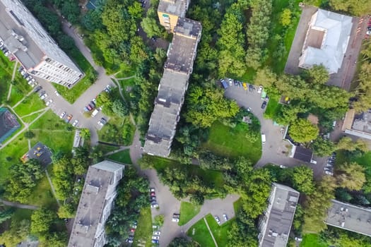 Top view of the city of Moscow, buildings and roads and other infrastructure of the city. Cityscape view from above.