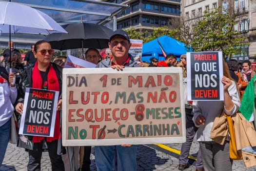 Porto, Portugal: May 1, 2024: Celebration and Protest of the May 1in Portugal, Labour Day, in Porto, Portugal