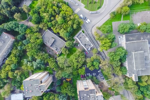 Top view of the city of Moscow, buildings and roads and other infrastructure of the city. Cityscape view from above.